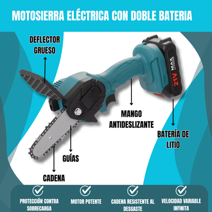 Motosierra eléctrica con doble bateria