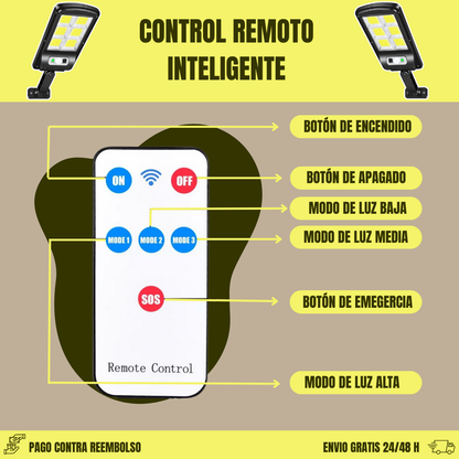 Luz solar LED con mando y sensor de movimiento