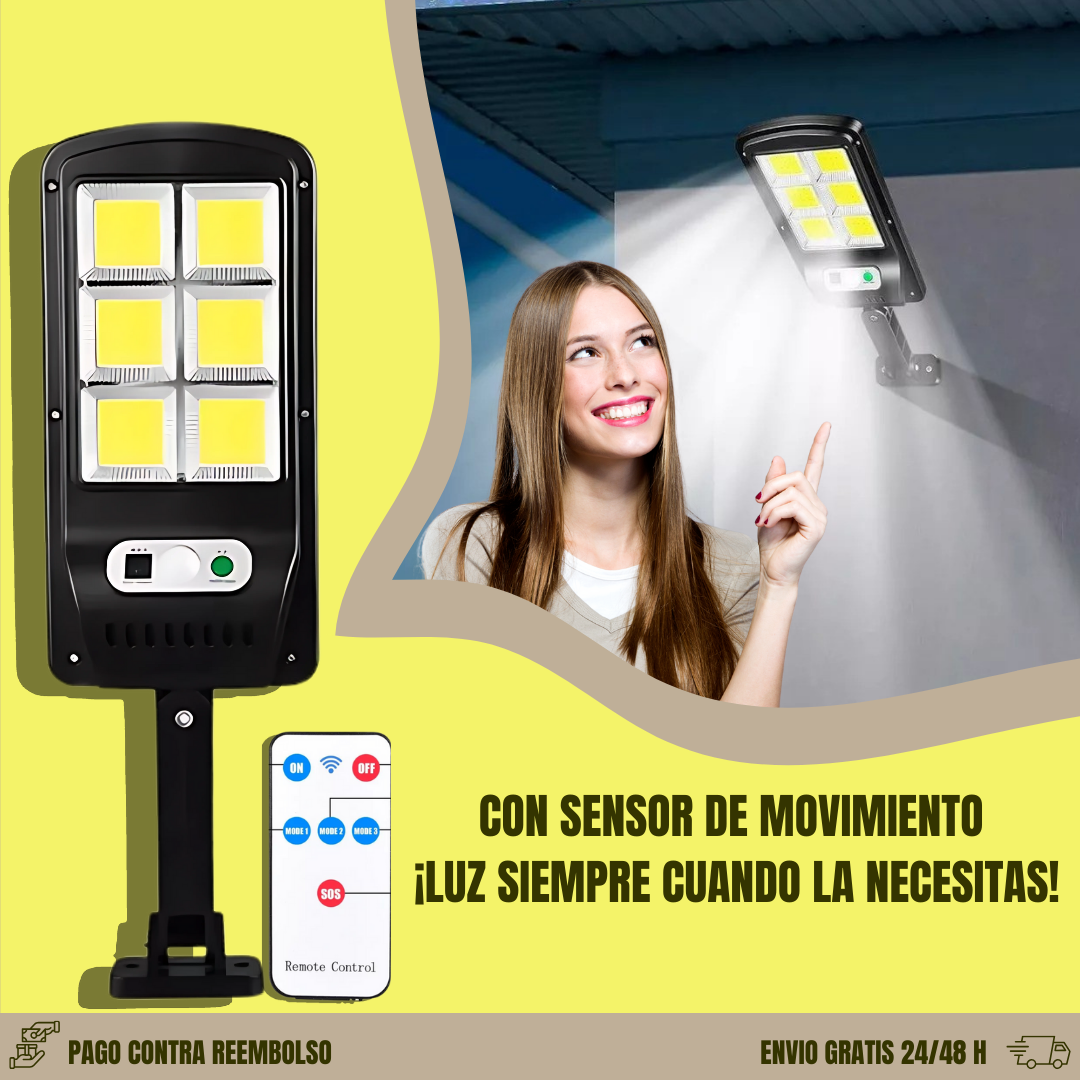 Luz solar LED con mando y sensor de movimiento